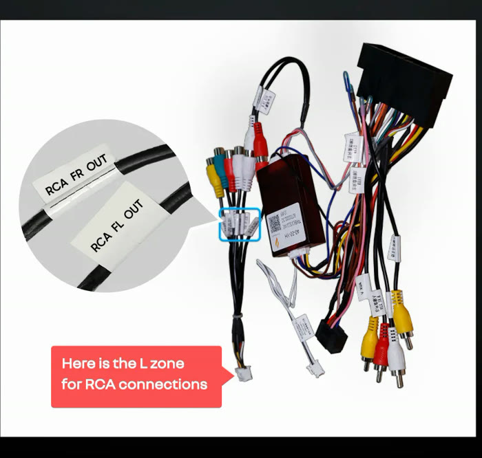Жгут с маркированными проводами RCA FR OUT и RCA FL OUT